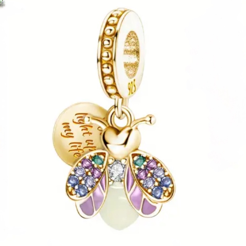 S925 PLATINUM PLATED Gold Luminous Firefly Charm Pandora Style